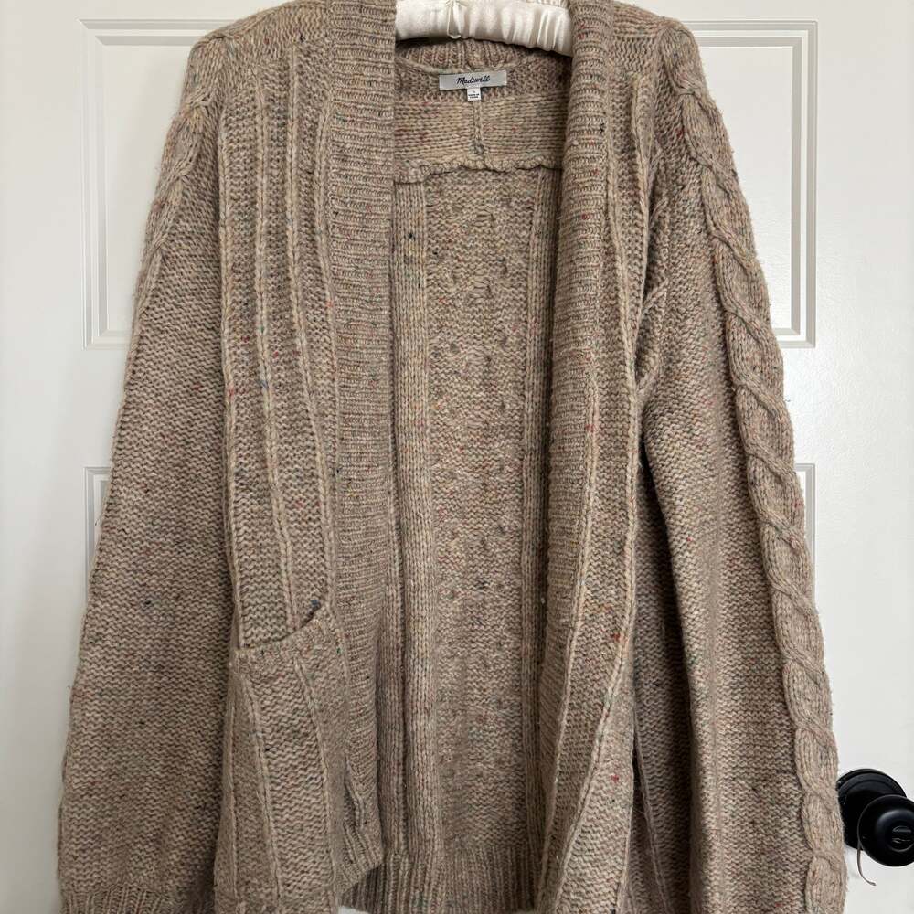 Madewell Marled Panelstitch Chunky Grandpa Open Front Cardigan Sweater - Picture 3 of 6